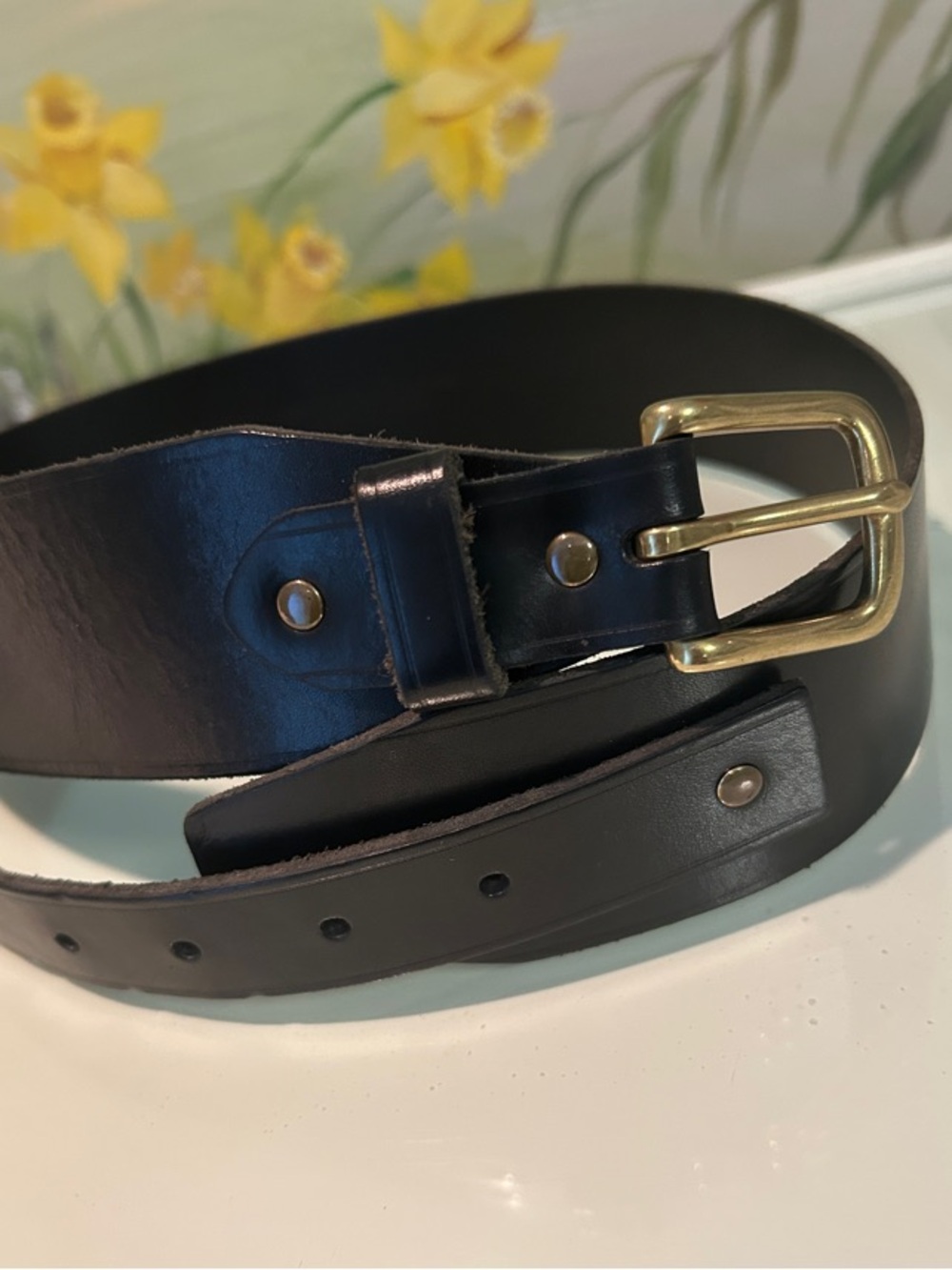 NWOT J. Crew Genuine Leather Strap On Strap Black Belt with Warm Brass Buckle - Picture 7 of 7